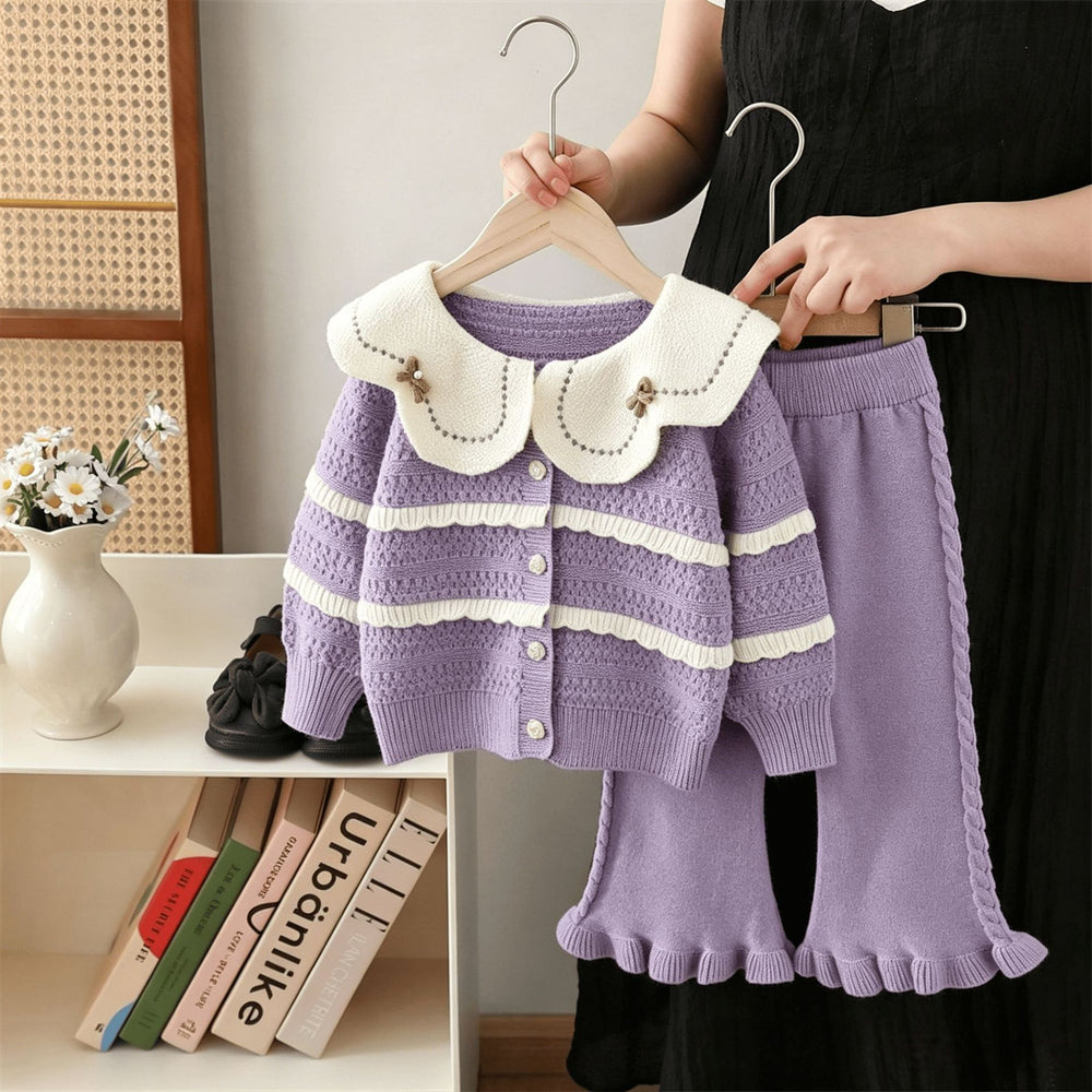 Girls' knit sweater set - new  collection: two-piece outfit with oversized collar and pants