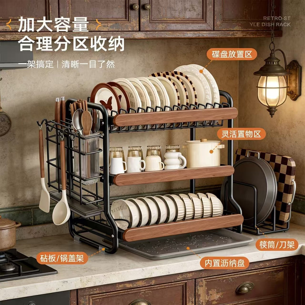 Medieval style kitchen stainless steel dish storage rack drain rack countertop multifunctional storage rack dish rack dishes plates cupboard