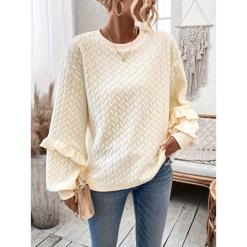european and american cross-border off-white wheat embossed crewneck sweatshirt for women
