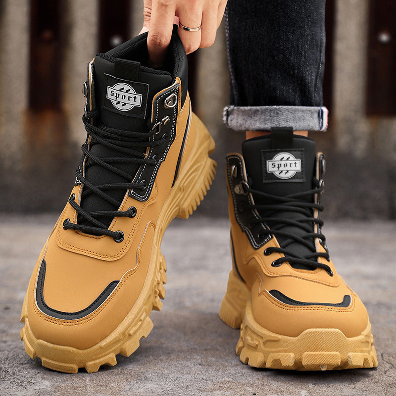 Men's fall 2025 new high-top work boots: trendy, versatile, thick-soled, height-increasing outdoor martin boots