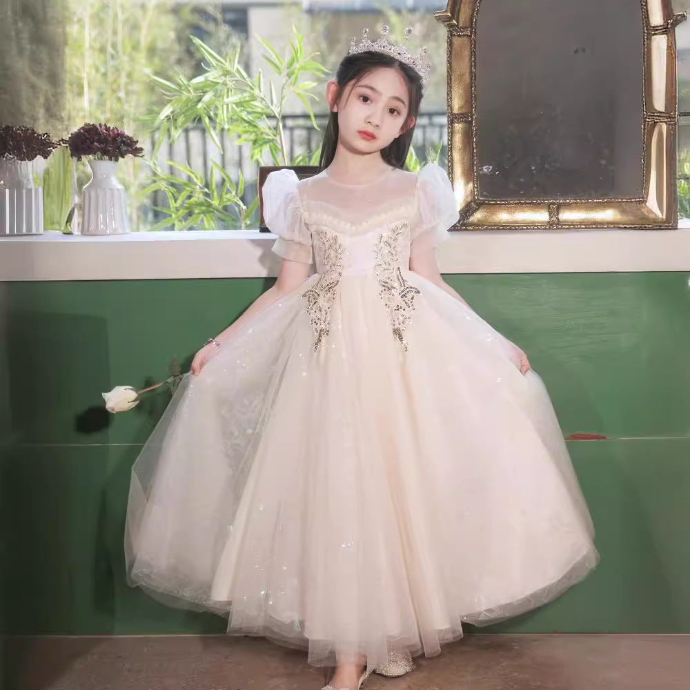 Girls' princess dress - long summer gown for elementary school performances, ages 3-13