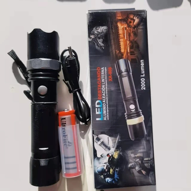 Factory direct sales flashlight led outdoor emergency charging zoom multi-functional aluminum alloy household strong light flashlight