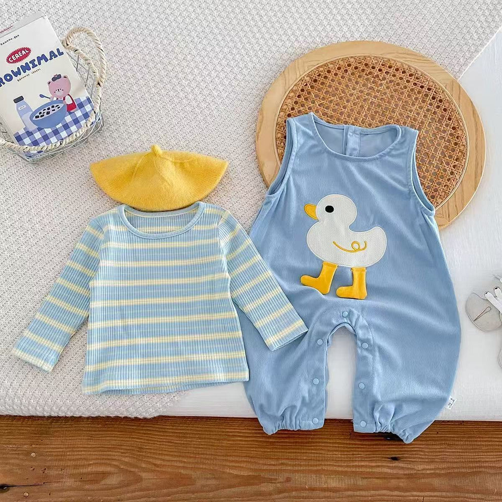 spring cartoon overalls two-piece baby outfit, newborn romper, boy's overalls