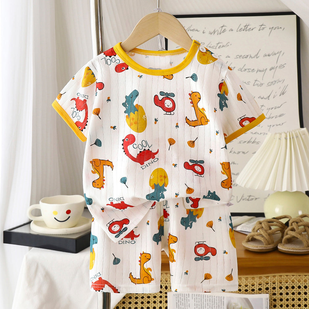 new children's pure cotton pajama set - summer long sleeve sleepwear, lightweight air conditioning suit for boys and girls