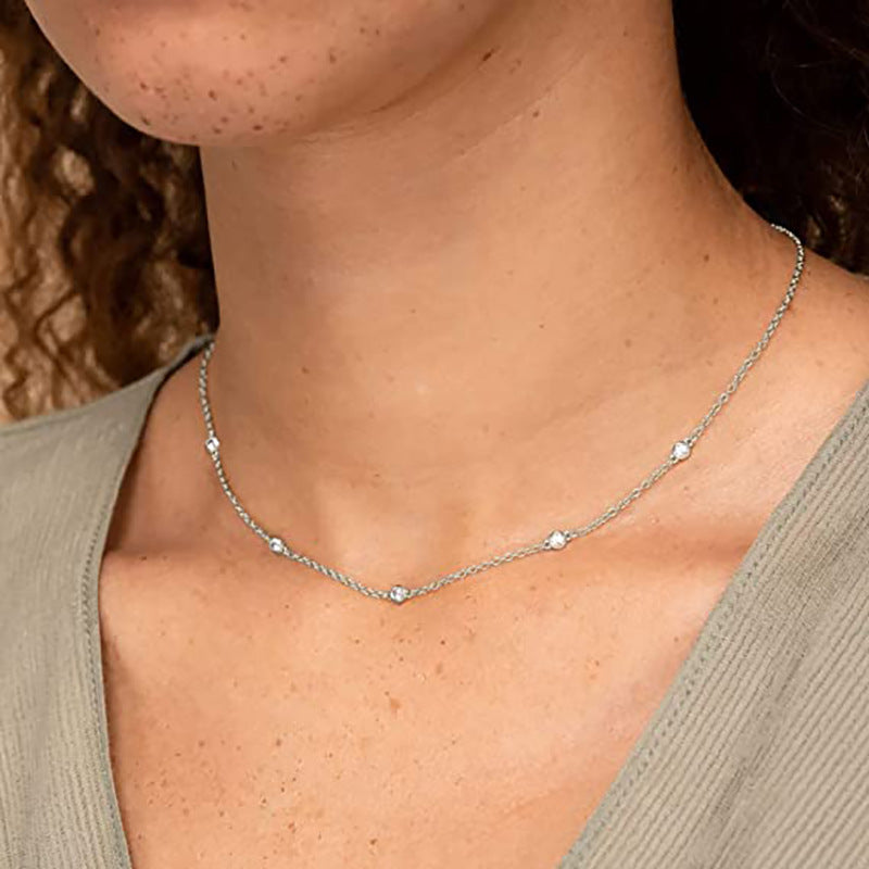 Amazon cross-border jewelry women's fashion simple rhinestone necklace ins style versatile zircon clavicle chain in stock