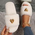new small fragrance style heart style trendy internet celebrity thickeneded warm autumn and winter one-word fur slippers manufacturer wholesale direct sales