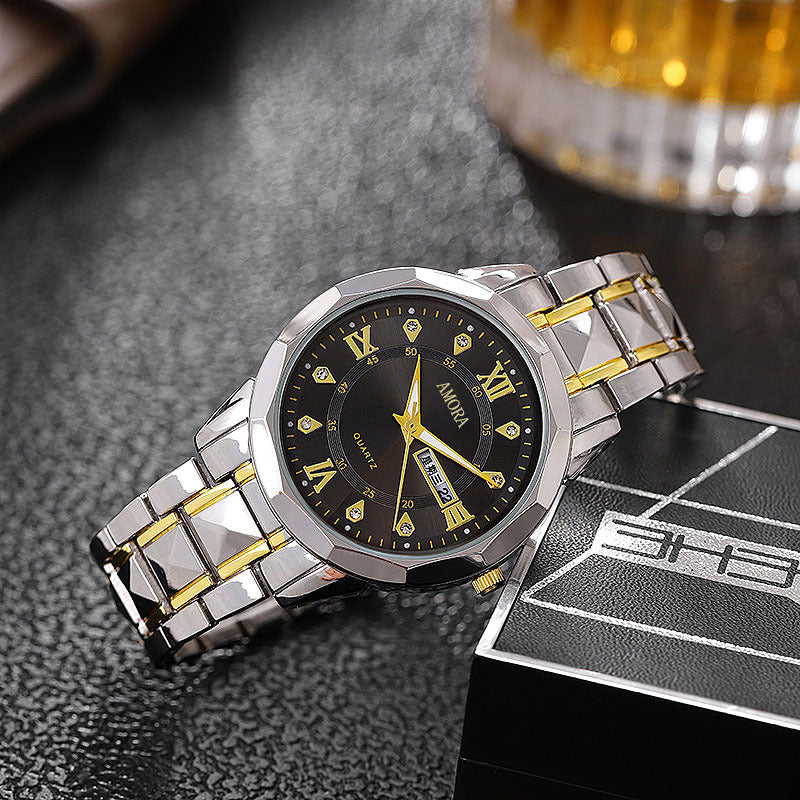 Xiangshiman cross-border men's watch waterproof luminous dual calendar watch men's fully automatic quartz watch diamond-shaped wristwatch