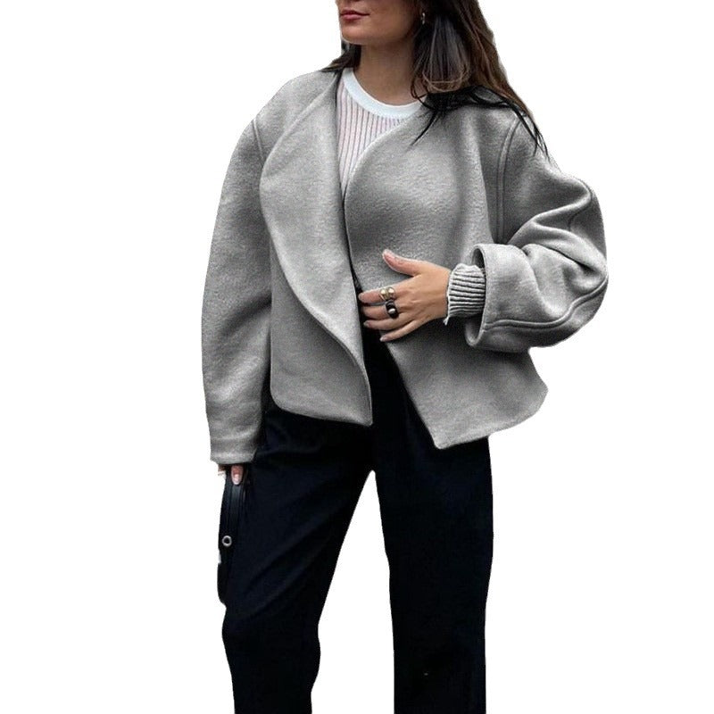 2025 winter european and american new style white woolen cardigan coat with fan-shaped open front design, thickened women's outerwear