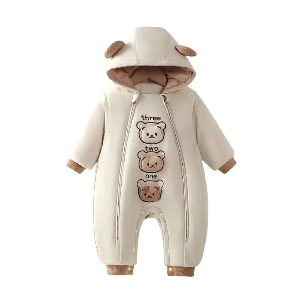 Autumn winter baby fleece-lined hoodie hooded hoodie baby onesie k-style winter clothing heattech clothes outing hoodie