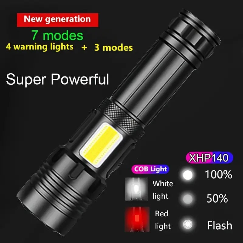 Cross-border explosive white laser with side light COB strong light flashlight zoom with output outdoor multi-function flashlight
