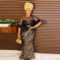 New african autumn/winter rhinestone & sequin party evening dress -  women's stretch mesh dress