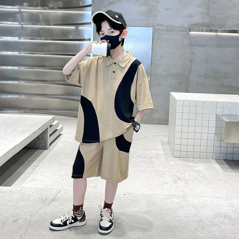 Boys' summer short-sleeve outfit set - lightweight, new  styles for mid-to-large children - stylish and trendy summer streetwear for handsome boys