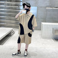 Boys' summer short-sleeve outfit set - lightweight, new  styles for mid-to-large children - stylish and trendy summer streetwear for handsome boys