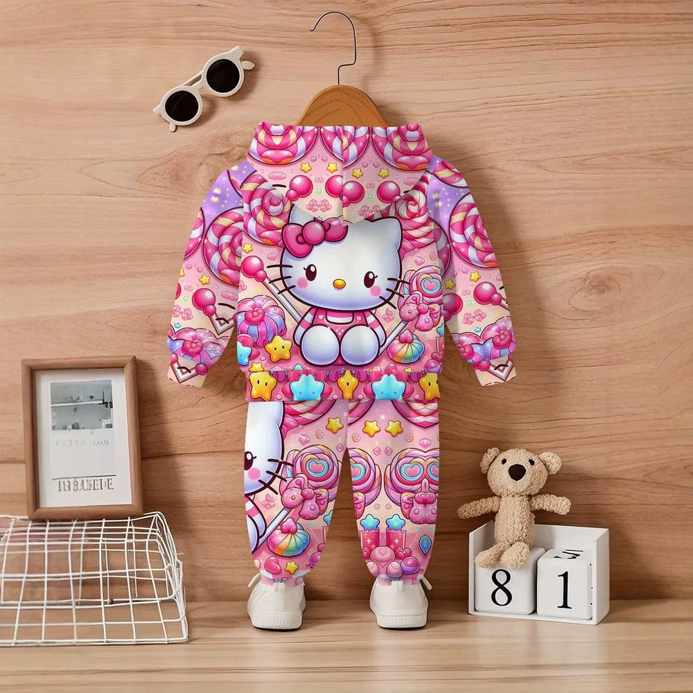 Kids' hoodie set, cross-border hot seller, trendy printed girls' fashion hooded sweatshirt and sweatpants set