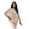 Aliexpress new arrival: round neck long sleeve ruffle collar pleated top blouse