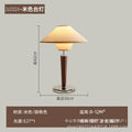 Vintage walnut double-layered conical fabric table lamp with linen shade - retro cream style for bedroom nightstand or study