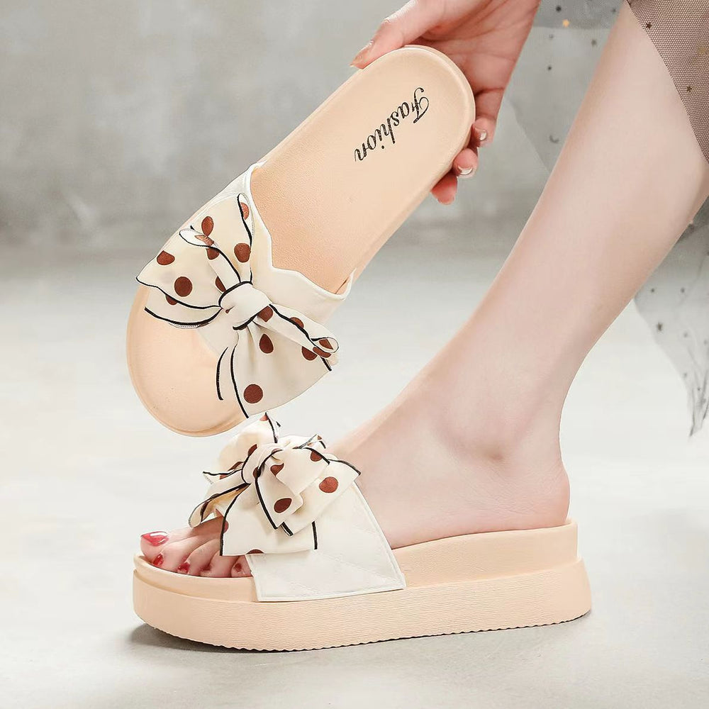 Thick sole bear bows slippers women's summer outwear 2025 new arrival fairy style fashion heightenednon-slip sandals women's slippers
