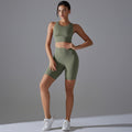 New high-waisted, butt-lifting, antibacterial yoga shorts - barely-there feel, sports bra, and quick-dry running & yoga set for women