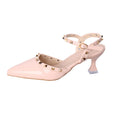 Summer women's new casualfashion style belt heeled sandals 2025 cut out studded women's pointed toe year high heels one word