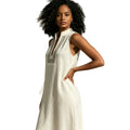 european and american cross-border independent station summer white sleeveless cut outv neck long dress vacation style loosedress