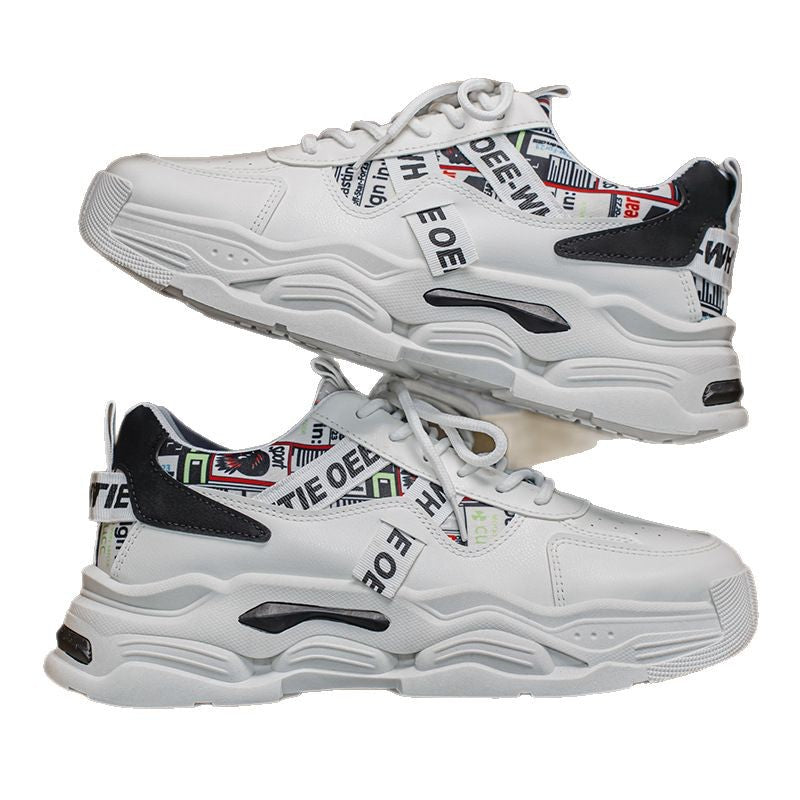 2025 spring new men's breathable white sneakers, trendy versatile chunky sole athletic shoes, casual dad shoes