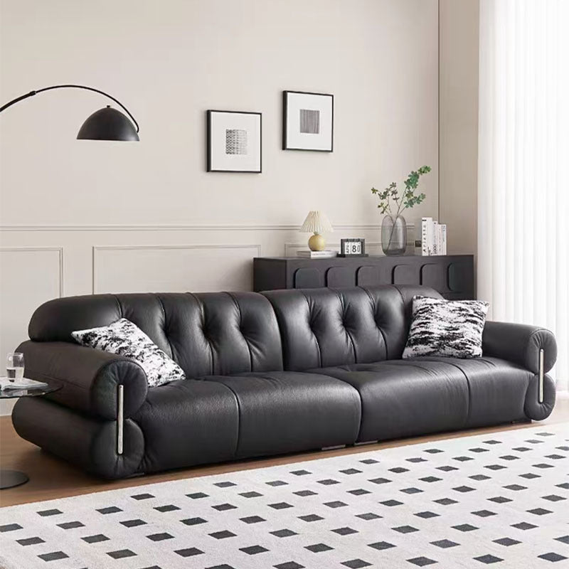Frenchretro genuine leather sofa medieval living room straight row high-foot brown sugar cloud sofa scandinaviancasual buckle sofa