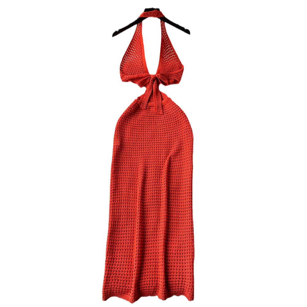 European and american hot girl style halter neck cami dress - women's summer v-neck cutout slit backless design - pure & sultry maxi dress