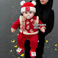 Winter thickened warm baby red new year romper jumpsuit new year's greeting outfit two-piece trendy set for going out