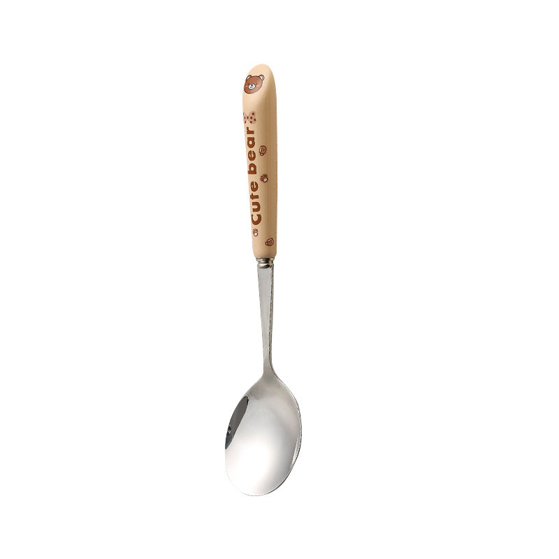 Cartoon stainless steel cutlery set: cute kids' forks with stylish ceramic handles, exquisite dessert spoons, and serving spoons