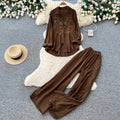Lazy style pink embroideringshirtloose pantstwo-piece set female autumcasualcasualwork clothingslimming lookelegantsuit