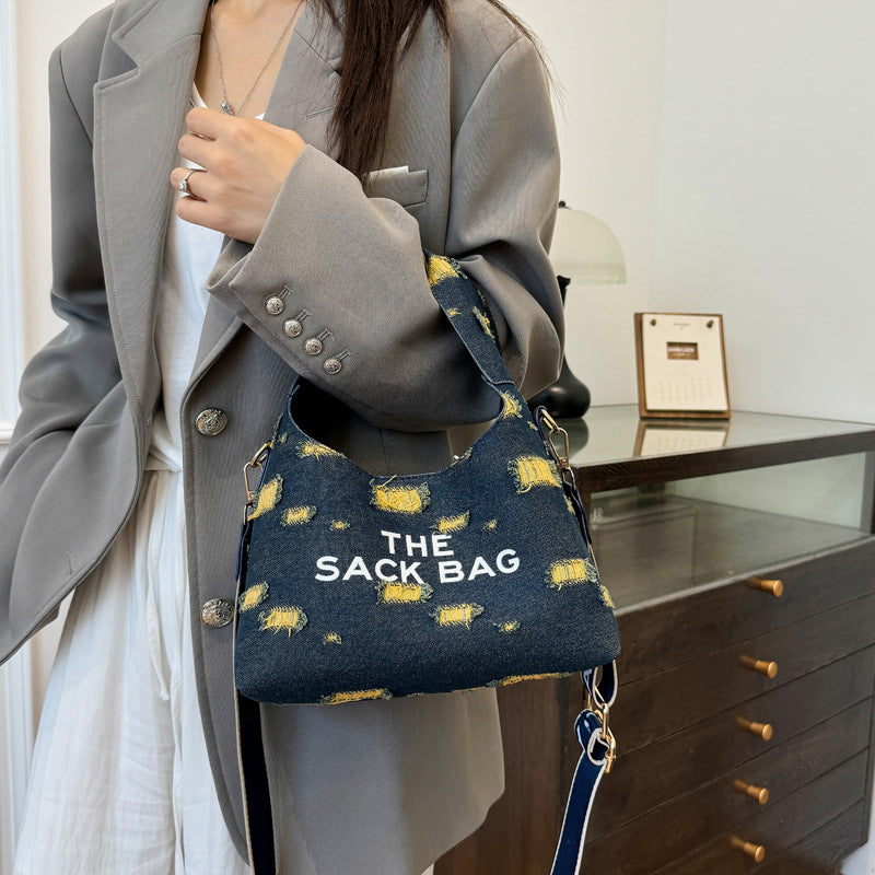 New bag 2025 autumn new denim portable shoulder fashion women's shoulder bag