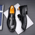 Men's leather dress shoes - autumn breathable business formal british style loafers - slip-on black casual shoes