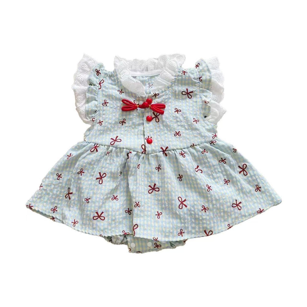 Summer lightweight sweet flutter sleeve romper dress baby princess dress newborn baby girl full month 100-day first birthday outfit