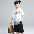 Boys' short-sleeve and shorts set: trendy crew neck t-shirt for boys, summer , versatile base layer, athletic top