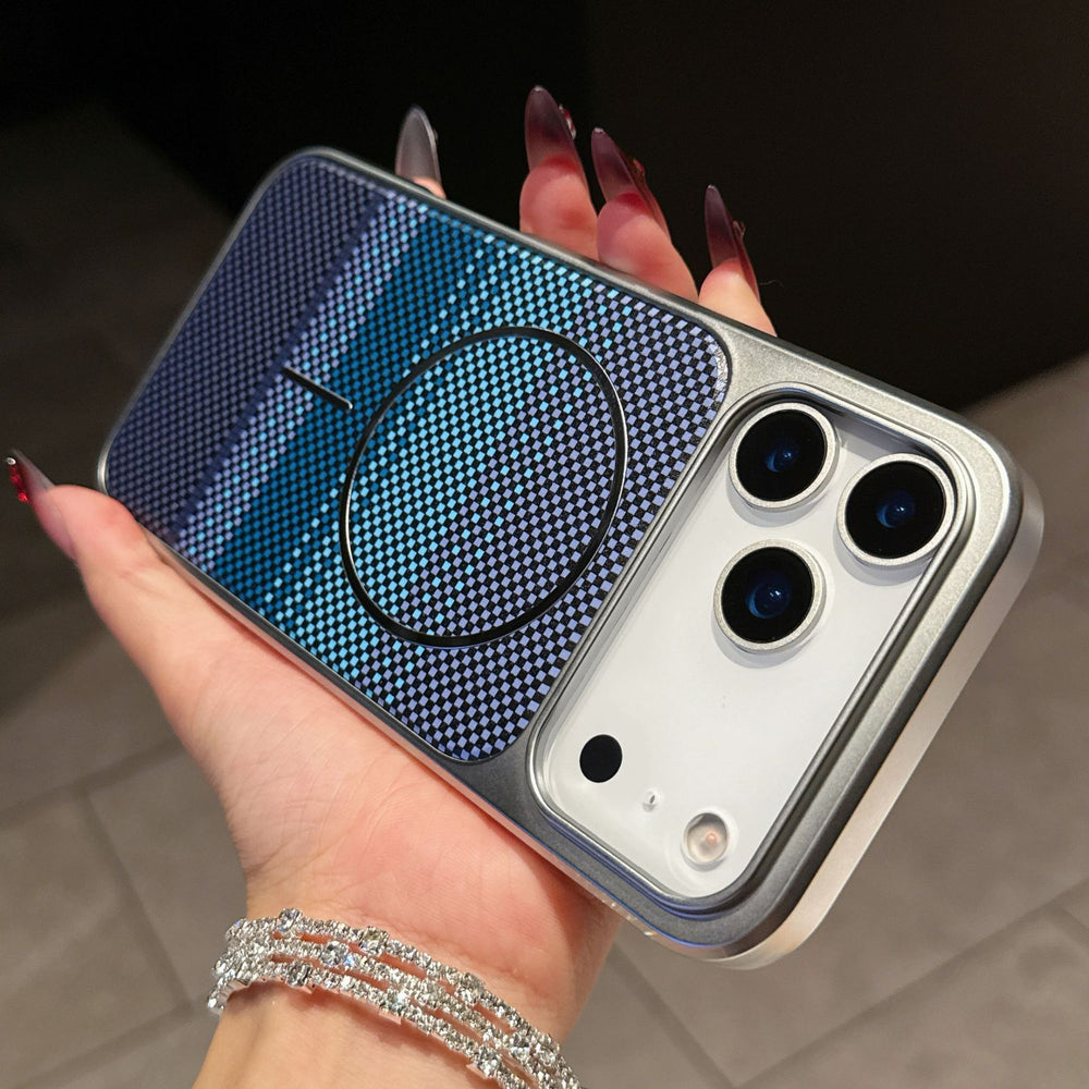 compatible iphone 17 pro gradient carbon fiber plaid phone case, apple 15 magnetic pc protective cover, iphone 16