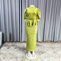 Plus size fashion solid color women's new african hot stamping rhinestone print set cross-border cinched waist dress