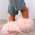 Slippers long hair fall and winter women open toe k-stylefashionbows fur one-line drag artificial fur wooden floor artificial fur
