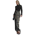 C7519 cross-border   fashion women's sexy rhinestone mesh print dress set