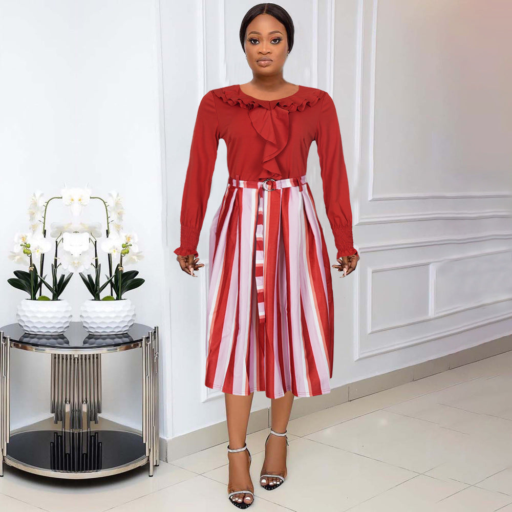 European and american cross-border e-commerce african plus size women's a-line skirt   striped flared skirt dress