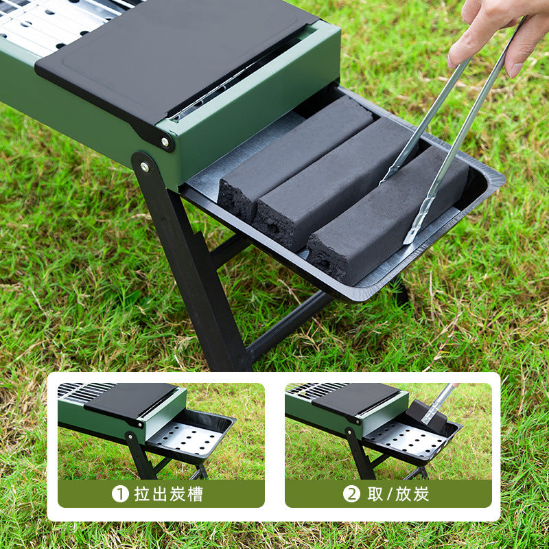 304 stainless steel bbq grill - portable folding mini grill for home use, outdoor charcoal grill with mesh rack