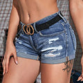 European and american denim shorts: new arrivals, hot-selling, fashionable, versatile, distressed, rolled hem, capri length, washed and ripped denim shorts