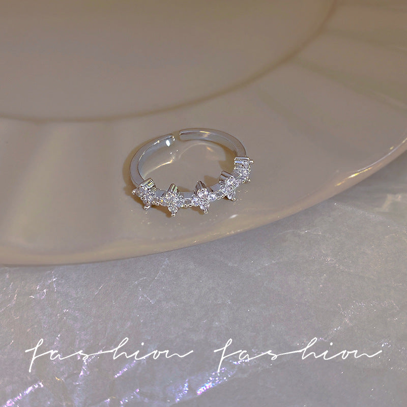 Flower ring female ins trendy fashion stylishaccessible luxuryniche style exquisite design open index finger cold style hand jewelry