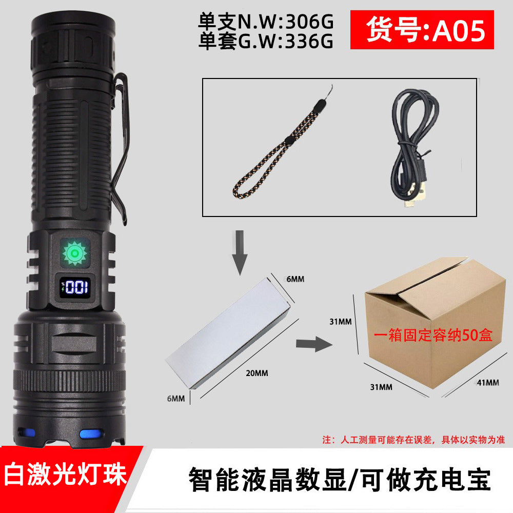 Cross-border new led strong light flashlight portable pen holder multi-function outdoor fast charging emergency digital display flashlight