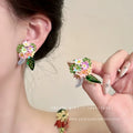 Spring overflowing with joy ~ colorful floral stud earrings for women, 2026 new hot style, high-end vacation vibes, unique earrings