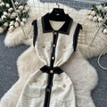 Xiaoxiangfeng sweaterdress women's winter  new arrivalfrenchretrofashioncontrast color metal buckle waist long skirt