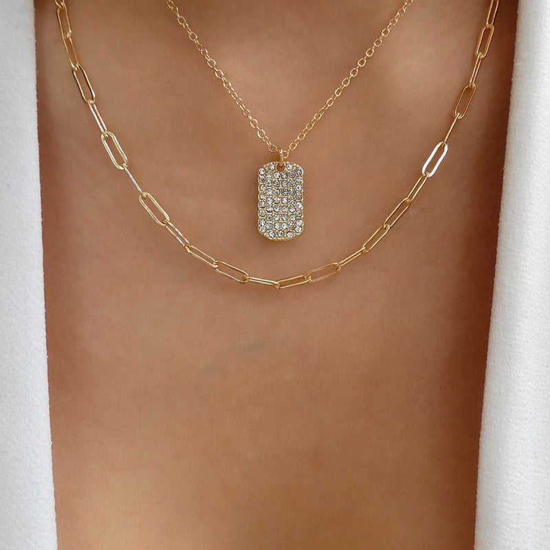 Wholesale alloy pendants: european and american cross-border personalized square necklaces for women - unique, irregular, multi-layered snake chain necklaces