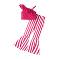 fashion children's wear cross-border girls' ruffles suspender tops stripes flare pants suit children's wear