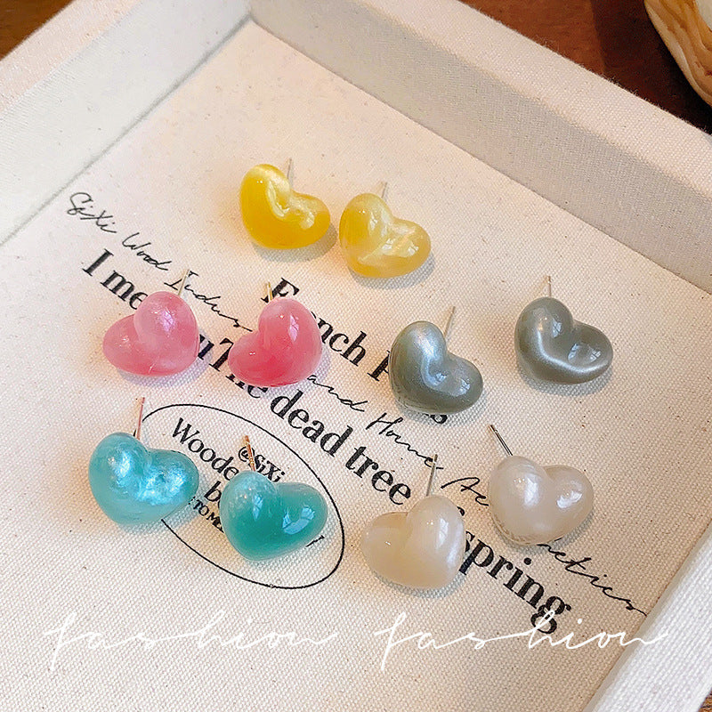 Japanese and korean fresh sweet jelly color stereo heart earrings women's fashion design elegantstylish cat's eye earrings