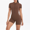 New arrival cross-border fashionpure color zipper beautiful back tight one-piece yoga wear breathable sports running fitness jumpsuit