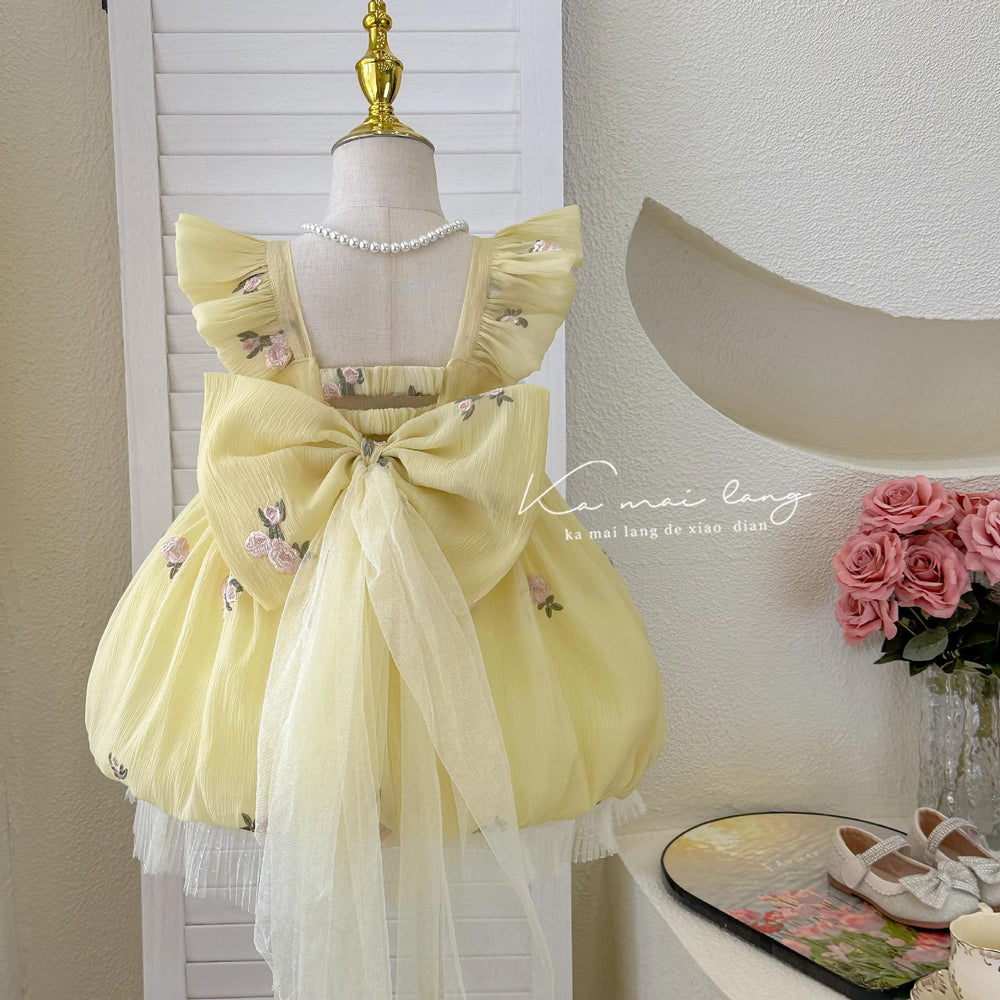 【custom wholesale】girls' dresses  summer new styles bowknot chic baby girl birthday princess dress
